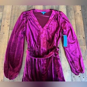 Draper James Dress Womens M Wine Velvet Long Sleeve Tie Waist Pockets Holiday